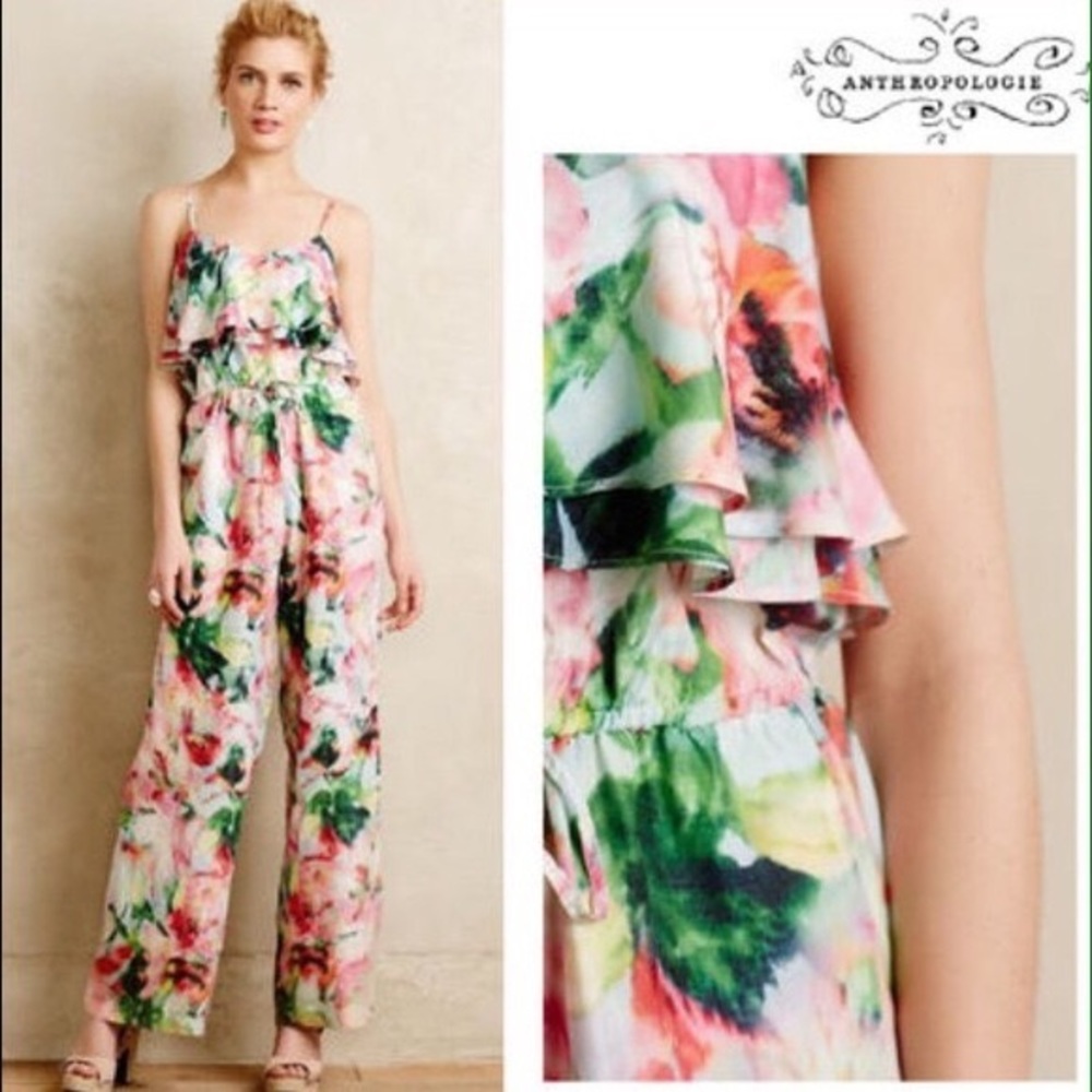 Anthropologie Fleur Wood floral jumpsuit, size xs